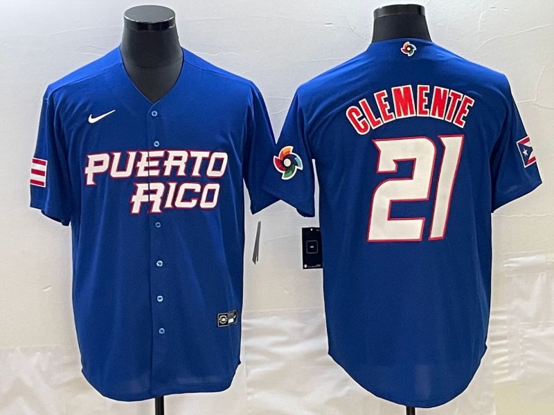 Men 2023 World Cub Puerto Rico #21 Clemente Blue Nike MLB Jersey2->more jerseys->MLB Jersey